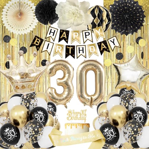30 Geburtstag Deko, 30. Geburtstag Mann Frauen, Happy Birthday Girlande Ballon Schwarz Gold Deko, Ballon Dekoration für Mann Frauen, 30 Geburtstagdeko Happy Birthday von Fantspati