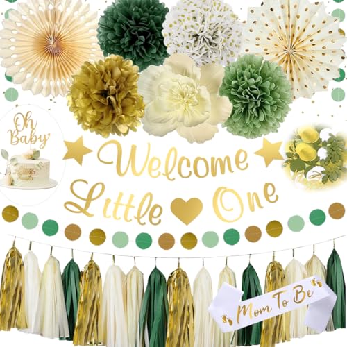 Babyparty Deko, Baby Shower Deko Junge Mädchen Salbeigrün Gold Party Dekoration 'Oh Baby' Banner, Kuchenaufsatz, Quasten, Papier-Pompons für Party-Dekorationen zur Enthüllung des Geschlechts Babyparty Deko, Baby Shower Deko Junge Mädchen Salbeigrün Gold Party Dekoration 'Oh Baby' Banner, Kuchenaufsatz, Quasten, Papier-Pompons für Party-Dekorationen zur Enthüllung des Geschlechts von Fantspati