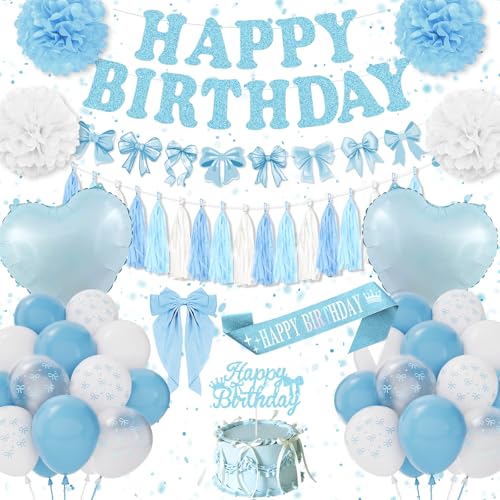 Geburtstagsdeko Blaue Schleife, Geburtstagsdeko Mädchen Frauen, Deko Luftballon Blaue Weiß Schleifen Happy Birthday Girlande, Schärpe, Pompons, Geburtstag Party Deko Baby Mädchen 13th 16th 18th 30th Geburtstagsdeko Blaue Schleife, Geburtstagsdeko Mädchen Frauen, Deko Luftballon Blaue Weiß Schleifen Happy Birthday Girlande, Schärpe, Pompons, Geburtstag Party Deko Baby Mädchen 13th 16th 18th 30th von Fantspati