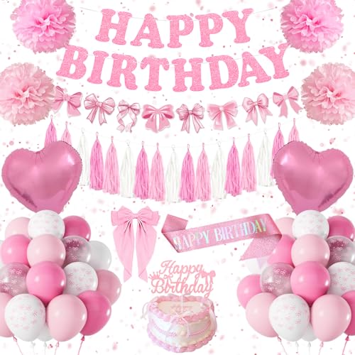 Geburtstagsdeko Rosa Schleife, Geburtstagsdeko Mädchen Frauen, Deko Luftballon Rosa Weiß, Schleifen Happy Birthday Girlande, Schärpe, Pompons, Geburtstag Party Deko Baby Mädchen 13th 16th 18th 30th Geburtstagsdeko Rosa Schleife, Geburtstagsdeko Mädchen Frauen, Deko Luftballon Rosa Weiß, Schleifen Happy Birthday Girlande, Schärpe, Pompons, Geburtstag Party Deko Baby Mädchen 13th 16th 18th 30th von Fantspati
