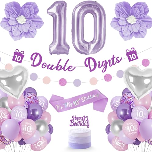 Deko 10 Geburtstag Mädchen, Lila Geburtstagsdeko 10 Jahre Mädchen Umfassen Folienballon 10, Kuchen Topper, Bänder, Sash, Violette Blumen, Luftballon 10. Geburtstagdeko Mädchen Deko 10 Geburtstag Mädchen, Lila Geburtstagsdeko 10 Jahre Mädchen Umfassen Folienballon 10, Kuchen Topper, Bänder, Sash, Violette Blumen, Luftballon 10. Geburtstagdeko Mädchen von Fantspati
