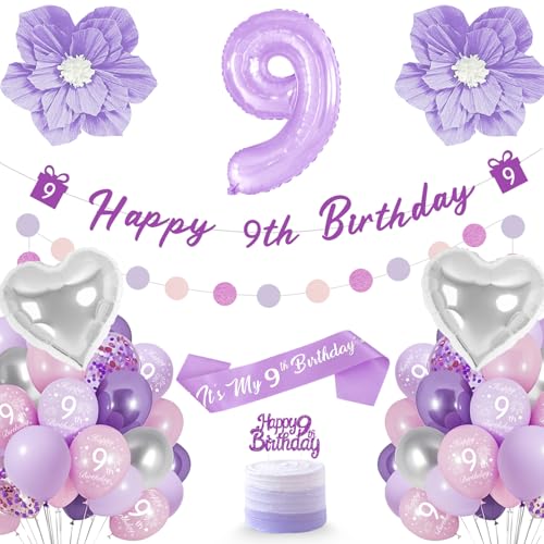 Deko 9 Geburtstag Mädchen, Lila Geburtstagsdeko 9 Jahre Mädchen Umfassen Folienballon 9, Kuchen Topper, Bänder, Sash, Violette Blumen, Luftballon 9. Geburtstagdeko Deko 9 Geburtstag Mädchen, Lila Geburtstagsdeko 9 Jahre Mädchen Umfassen Folienballon 9, Kuchen Topper, Bänder, Sash, Violette Blumen, Luftballon 9. Geburtstagdeko von Fantspati