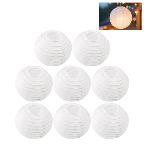 8 Stück Papier Laternen, Weiße Runde Lampions 10cm für Hochzeit, Geburtstag, Party Deko, Hängende Papierlampions für Feierlichkeiten von Fanxaolnes