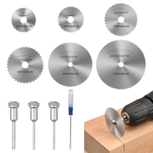 HSS Kreissägeblätter Set mit Schraubendreher, 6 Mini Sägeblätter mit 3 Aufnahmeschäften Rotationswerkzeug, Trennscheiben für Holz Kunststoff Metall Schneiden, DIY Zubehör Kit HSS Kreissägeblätter Set mit Schraubendreher, 6 Mini Sägeblätter mit 3 Aufnahmeschäften Rotationswerkzeug, Trennscheiben für Holz Kunststoff Metall Schneiden, DIY Zubehör Kit von Fanxaolnes
