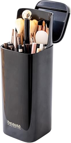 Makeup Pinselhalter mit Deckel, Automatisches Anheben Wasserdicht Staubdicht Makeup Pinsel Organizer für Vanity Decor, Badezimmer Arbeitsplatte, Staubdicht Kosmetikpinsel Container (Nero) von Fanxinzttc