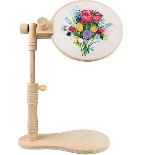 Stickrahmenständer, Größenverstellbarer Stickrahmenständer, Drehbarer Kreuzstichständer, Buchenholz-Nadelhalter für Universal-Stickrahmen, Stabiler Stickrahmenständer von Fanxinzttc