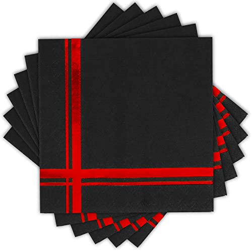 Fanxyware Cocktail-Servietten, Rot auf Schwarz, 100 Stück, 12,7 x 12,7 cm, 3-lagiges Papier – Stilname: Blissful Crossing von Fanxyware