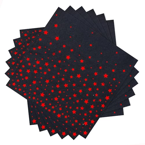 Fanxyware Cocktail-Servietten, rote Sterne auf schwarzem Farbstoff, 12,7 x 12,7 cm, 3-lagiges Papier, 100 Stück von Fanxyware