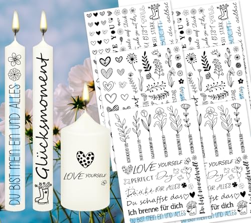 Farbeele 6 Stück Kerzentattoo Wassertransferdruck, 19x14cm Wasserschiebefolie für Kerzen, Kerzenaufkleber, Kerzendekoration für Ostern, Geburtstag und DIY-Projekte, Einfache Anwendung (Genießen) von Farbeele