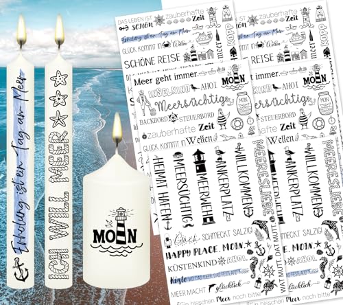 Farbeele 6 Stück Kerzentattoo Wassertransferdruck, 19x14cm Wasserschiebefolie für Kerzen, Kerzenaufkleber, Kerzendekoration für Ostern, Geburtstag und DIY-Projekte, Einfache Anwendung (Meer) von Farbeele