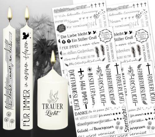 Farbeele 6 Stück Kerzentattoo Wassertransferdruck, 19x14cm Wasserschiebefolie für Kerzen, Kerzenaufkleber, Kerzendekoration für Ostern, Geburtstag und DIY-Projekte, Einfache Anwendung (Trauer) von Farbeele