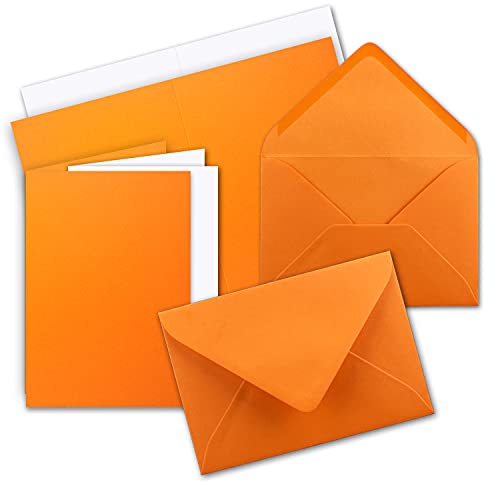 10 x Faltkarten-Set DIN A5 - Orange inkl. Umschlägen DIN C5 und passenden Einlegeblättern in Weiß - blanko Klappkarten 14,8 x 21 cm von FarbenFroh by GUSTAV NEUSER