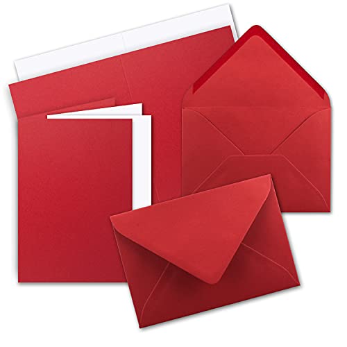10 x Faltkarten-Set DIN A5 - Rosen-Rot inkl. Umschlägen DIN C5 und passenden Einlegeblättern in Weiß - blanko Klappkarten 14,8 x 21 cm von FarbenFroh by GUSTAV NEUSER