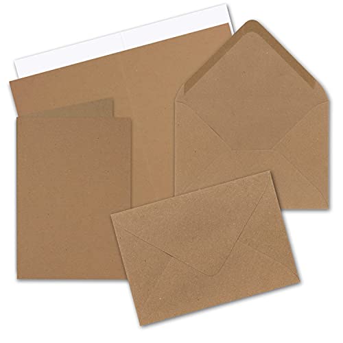 10 x Faltkarten-Set DIN A5 - Sandbraun Kraftpapier inkl. Umschlägen DIN C5 und passenden Einlegeblättern in Weiß - blanko Klappkarten 14,8 x 21 cm von FarbenFroh by GUSTAV NEUSER