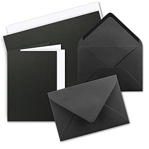 100 Sets - Faltkarten Schwarz inkl. Umschlägen DIN C5 und passenden Einlegeblättern in Weiß - blanko Klappkarten 14,8 x 21 cm von FarbenFroh by GUSTAV NEUSER