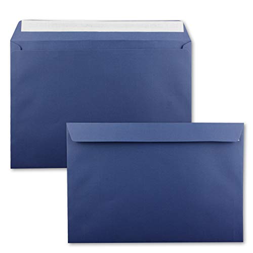 100x große XXL Briefumschläge DIN C4 in Dunkelblau (Blau) - 22,9 x 32,4 cm - Haftklebung ohne Fenster - Versandtasche für DIN A4 geeignet von FarbenFroh by GUSTAV NEUSER