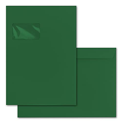 100x große XXL Briefumschläge DIN C4 in Dunkelgrün (Grün) - 22,9 x 32,4 cm - Haftklebung mit Fenster - Versandtasche für DIN A4 geeignet von FarbenFroh by GUSTAV NEUSER