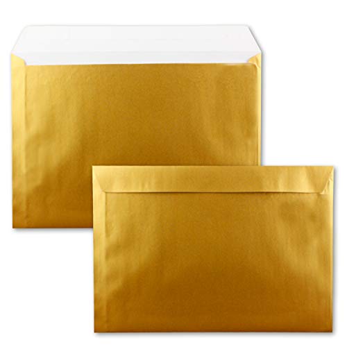100x große XXL Briefumschläge DIN C4 in Gold Metallic - 22,9 x 32,4 cm - Haftklebung ohne Fenster - Versandtasche für DIN A4 geeignet von FarbenFroh by GUSTAV NEUSER
