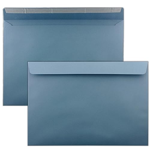 100x große XXL Briefumschläge DIN C4 in Grau-Blau - 22,9 x 32,4 cm - Haftklebung ohne Fenster - Versandtasche für DIN A4 geeignet von FarbenFroh by GUSTAV NEUSER
