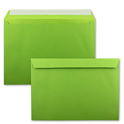100x große XXL Briefumschläge DIN C4 in Hellgrün (Grün) - 22,9 x 32,4 cm - Haftklebung ohne Fenster - Versandtasche für DIN A4 geeignet von FarbenFroh by GUSTAV NEUSER