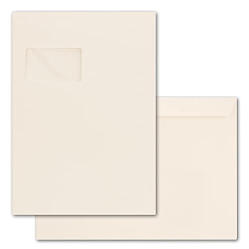 100x große XXL Briefumschläge DIN C4 in Naturweiß (Weiß) - 22,9 x 32,4 cm - Haftklebung mit Fenster - Versandtasche für DIN A4 geeignet von FarbenFroh by GUSTAV NEUSER