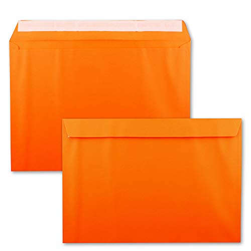 100x große XXL Briefumschläge DIN C4 in Orange - 22,9 x 32,4 cm - Haftklebung ohne Fenster - Versandtasche für DIN A4 geeignet von FarbenFroh by GUSTAV NEUSER