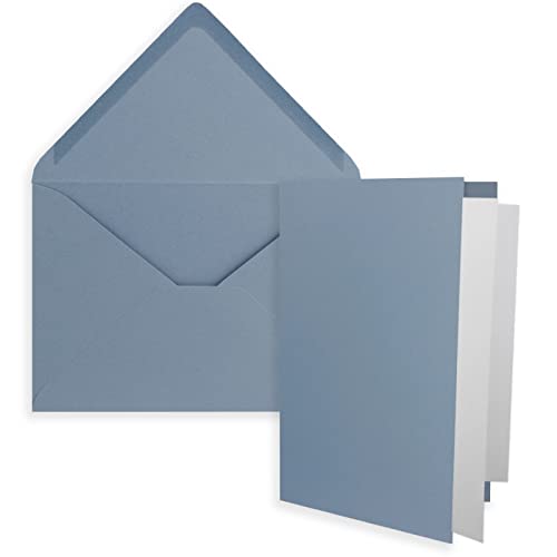 10x DIN B6 Faltkarten Set mit Umschlägen in Graublau (Blau) - 120 x 170 mm - inkl. weißem Einlege-Papier - ideal für Einladungskarten, Hochzeit, Taufe, Kommunion, Konfirmation von FarbenFroh by GUSTAV NEUSER