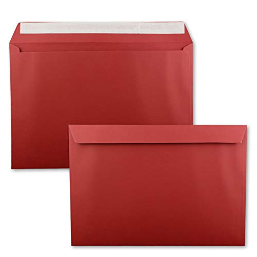 10x große XXL Briefumschläge DIN C4 in Dunkelrot (Rot) - 22,9 x 32,4 cm - Haftklebung ohne Fenster - Versandtasche für DIN A4 geeignet von FarbenFroh by GUSTAV NEUSER