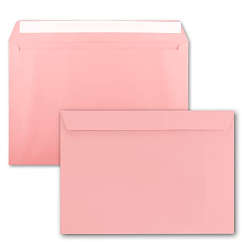 10x große XXL Briefumschläge DIN C4 in Rosa - 22,9 x 32,4 cm - Haftklebung ohne Fenster - Versandtasche für DIN A4 geeignet von FarbenFroh by GUSTAV NEUSER