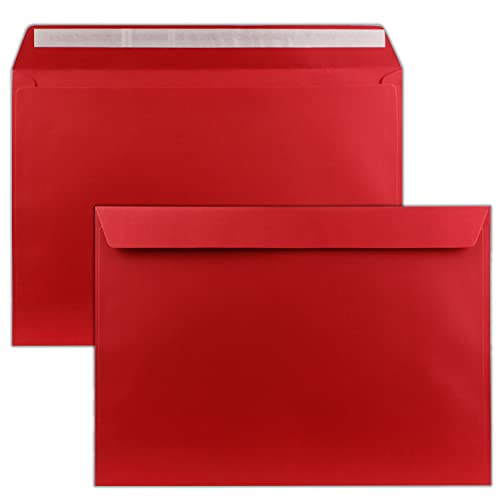10x große XXL Briefumschläge DIN C4 in Rosenrot - 22,9 x 32,4 cm - Haftklebung ohne Fenster - Versandtasche für DIN A4 geeignet von FarbenFroh by GUSTAV NEUSER