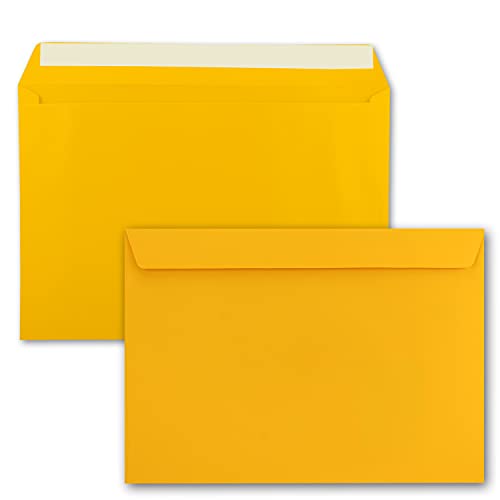 10x große XXL Briefumschläge DIN C4 in Sonnengelb (Gelb) - 22,9 x 32,4 cm - Haftklebung ohne Fenster - Versandtasche für DIN A4 geeignet von FarbenFroh by GUSTAV NEUSER