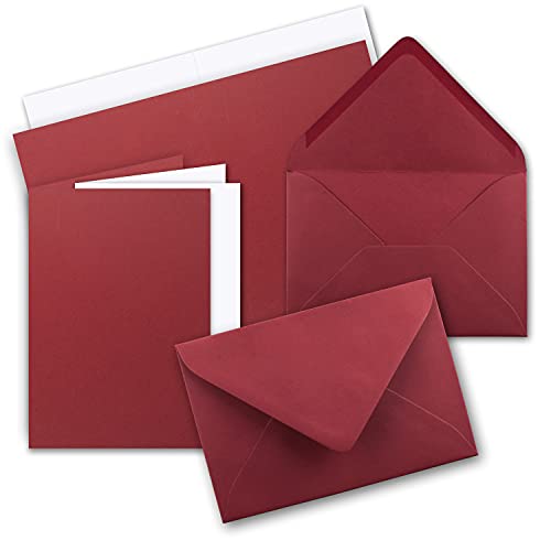 150 x Faltkarten-Set DIN A5 - Dunkel-Rot inkl. Umschlägen DIN C5 und passenden Einlegeblättern in Weiß - blanko Klappkarten 14,8 x 21 cm von FarbenFroh by GUSTAV NEUSER