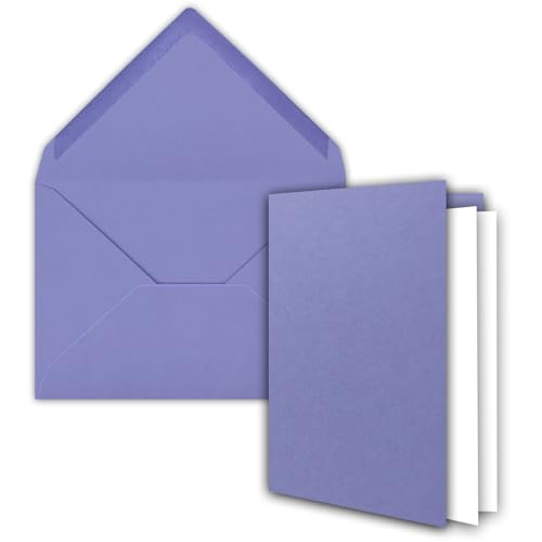 150x DIN B6 Faltkarten Set mit Umschlägen in Violett - 120 x 170 mm - inkl. weißem Einlege-Papier - ideal für Einladungskarten, Hochzeit, Taufe, Kommunion, Konfirmation von FarbenFroh by GUSTAV NEUSER