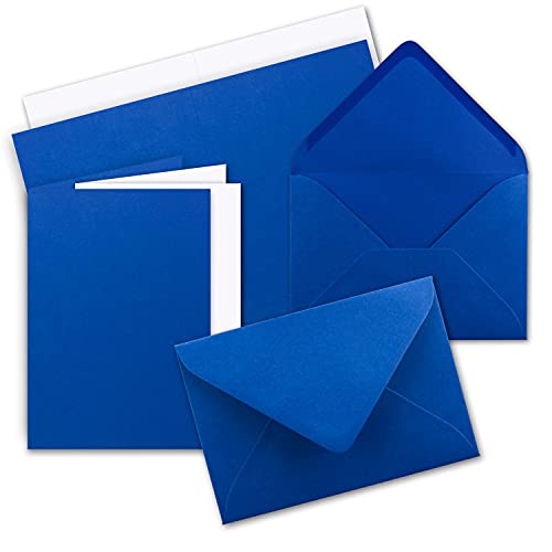 200 x Faltkarten-Set DIN A5 - Royal-Blau/Königs-Blau inkl. Umschlägen DIN C5 und passenden Einlegeblättern in Weiß - blanko Klappkarten 14,8 x 21 cm von FarbenFroh by GUSTAV NEUSER