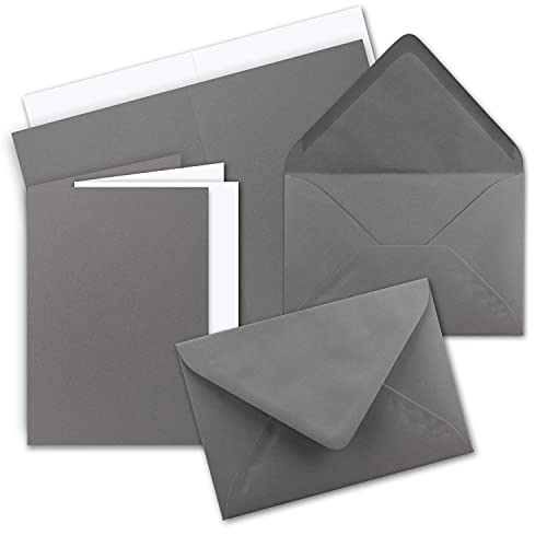 25 Sets - Faltkarten Graphitgrau - Dunkelgrau inkl. Umschlägen DIN C5 und passenden Einlegeblättern in Weiß - blanko Klappkarten 14,8 x 21 cm von FarbenFroh by GUSTAV NEUSER