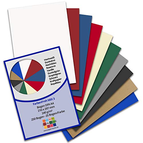 250 DIN A4 Papier-bögen Farbenmix-Paket 3 - Planobogen - 10 Farben - 240 g/m² - 21 x 29,7 cm - Bastelbogen Ton-Papier Fotokarton Bastel-Papier Ton-Karton - FarbenFroh 250 DIN A4 Papier-bögen Farbenmix-Paket 3 - Planobogen - 10 Farben - 240 g/m² - 21 x 29,7 cm - Bastelbogen Ton-Papier Fotokarton Bastel-Papier Ton-Karton - FarbenFroh von FarbenFroh by GUSTAV NEUSER