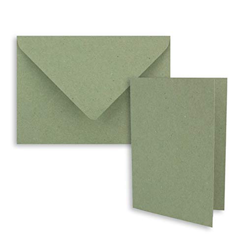 FarbenFroh by GUSTAV NEUSER 25x Faltkarten-Set DIN A7-10,5 x 7,4 cm - mit Umschlägen DIN C7 in Kraftpapier Grün - Kleine Doppelkarten blanko zum Selbstgestalten und Bedrucken von FarbenFroh by GUSTAV NEUSER