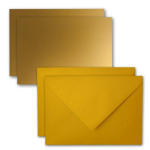 25x Karte mit Umschlag Set aus Einzel-Karten DIN A7-10,5x7,3 cm - Gold mit Brief-Umschlägen C7 Nassklebung ideale Geschenkanhänger von FarbenFroh by GUSTAV NEUSER