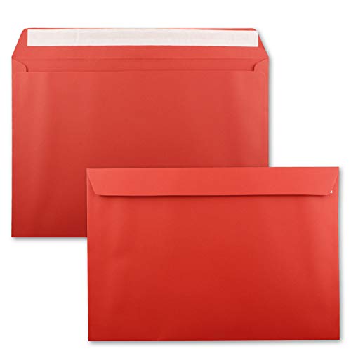 25x große XXL Briefumschläge DIN C4 in Rot - 22,9 x 32,4 cm - Haftklebung ohne Fenster - Versandtasche für DIN A4 geeignet von FarbenFroh by GUSTAV NEUSER