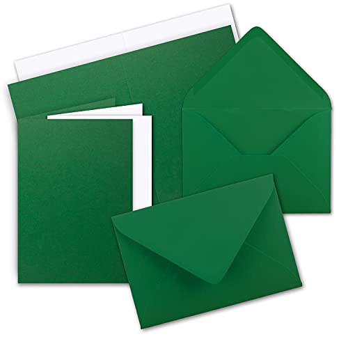 50 x Faltkarten-Set DIN A5 - Dunkel-Grün inkl. Umschlägen DIN C5 und passenden Einlegeblättern in Weiß - blanko Klappkarten 14,8 x 21 cm von FarbenFroh by GUSTAV NEUSER