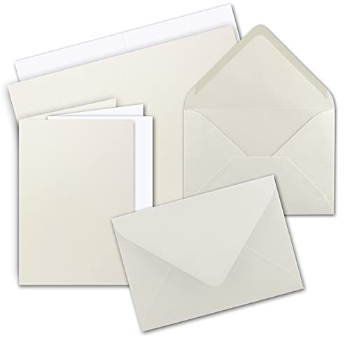 50 x Faltkarten-Set DIN A5 - Natur-Weiss inkl. Umschlägen DIN C5 und passenden Einlegeblättern in Weiß - blanko Klappkarten 14,8 x 21 cm von FarbenFroh by GUSTAV NEUSER