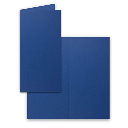 FarbenFroh by GUSTAV NEUSER 50x Falt-Karten DIN Lang - Nachtblau (Blau) - 10,5 x 21 cm - Blanko Doppelkarten - Klappkarten für Einladungen und Grußkarten zu Weihnachten und Geburtstag von FarbenFroh by GUSTAV NEUSER