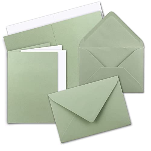 50x Faltkarten Set DIN A5 in Eukalyptus Grün inkl. Umschlägen DIN C5 und passenden Einlegeblättern in Weiß - blanko Klappkarten 14,8 x 21 cm von FarbenFroh by GUSTAV NEUSER