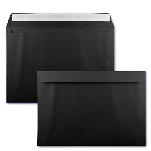 50x große XXL Briefumschläge DIN C4 in Schwarz - 22,9 x 32,4 cm - Haftklebung ohne Fenster - Versandtasche für DIN A4 geeignet von FarbenFroh by GUSTAV NEUSER