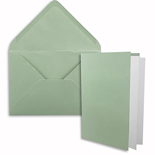 75x DIN B6 Faltkarten Set mit Umschlägen in Eukalyptus - 120 x 170 mm - inkl. weißem Einlege-Papier - ideal für Einladungskarten, Hochzeit, Taufe, Kommunion, Konfirmation von FarbenFroh by GUSTAV NEUSER