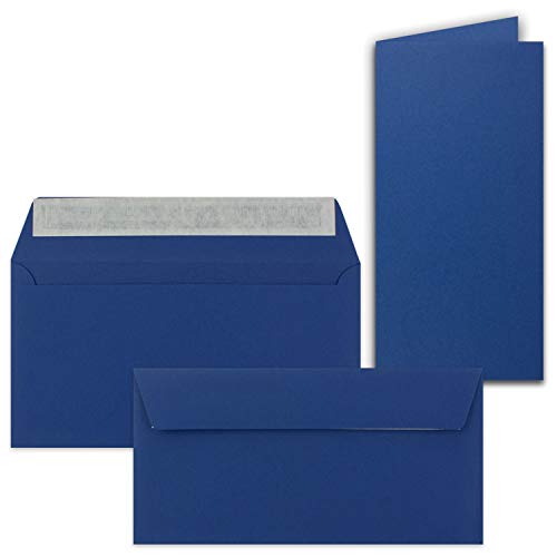 75x Faltkarten-Set mit Briefumschlägen DIN Lang in Dunkelblau (Blau) - 21 x 10,5 cm - Blank Klappkarten und Umschläge für Einladungen und Grüße zu Geburtstag und Hochzeit von FarbenFroh by GUSTAV NEUSER