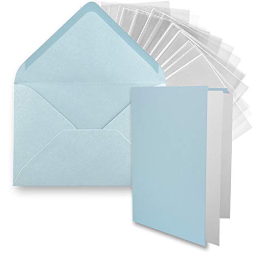 FarbenFroh by GUSTAV NEUSER 25x DIN B6 Faltkarten-Set - Hellblau (Blau) - 11,5 x 17 cm - Doppelkarten mit Umschlägen, Einlegepapier und Cellophanbeutel zum Basteln von FarbenFroh by GUSTAV NEUSER