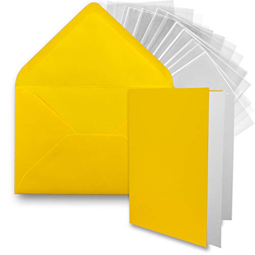 FarbenFroh by GUSTAV NEUSER 25x DIN B6 Faltkarten-Set - Honiggelb (Gelb) - 11,5 x 17 cm - Doppelkarten mit Umschlägen, Einlegepapier und Cellophanbeutel zum Basteln von FarbenFroh by GUSTAV NEUSER