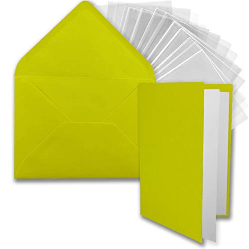 FarbenFroh by GUSTAV NEUSER 25x DIN B6 Faltkarten-Set - Limette (Grün) - 11,5 x 17 cm - Doppelkarten mit Umschlägen, Einlegepapier und Cellophanbeutel zum Basteln von FarbenFroh by GUSTAV NEUSER