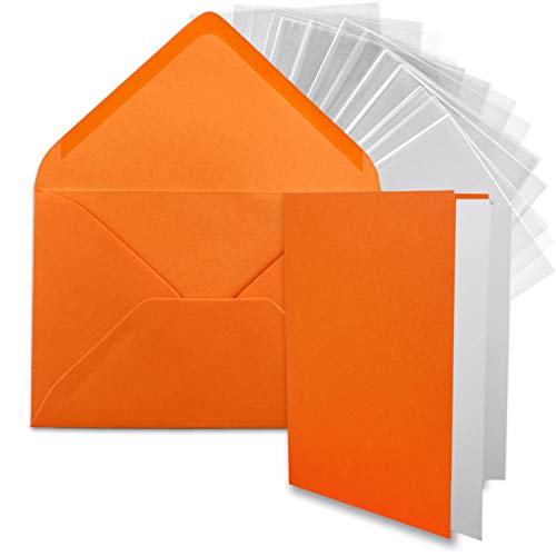 FarbenFroh by GUSTAV NEUSER 25x DIN B6 Faltkarten-Set - Orange - 11,5 x 17 cm - Doppelkarten mit Umschlägen, Einlegepapier und Cellophanbeutel zum Basteln von FarbenFroh by GUSTAV NEUSER